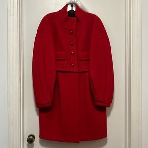 BURBERRY PRORSUM Red Wool Coat Jacket w/ Red Patent Leather Woven Buttons Size40